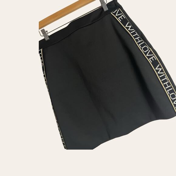 Maje With Love Side Stripe Black A-Line Scuba Mini Skirt Size 4 - Picture 6 of 11